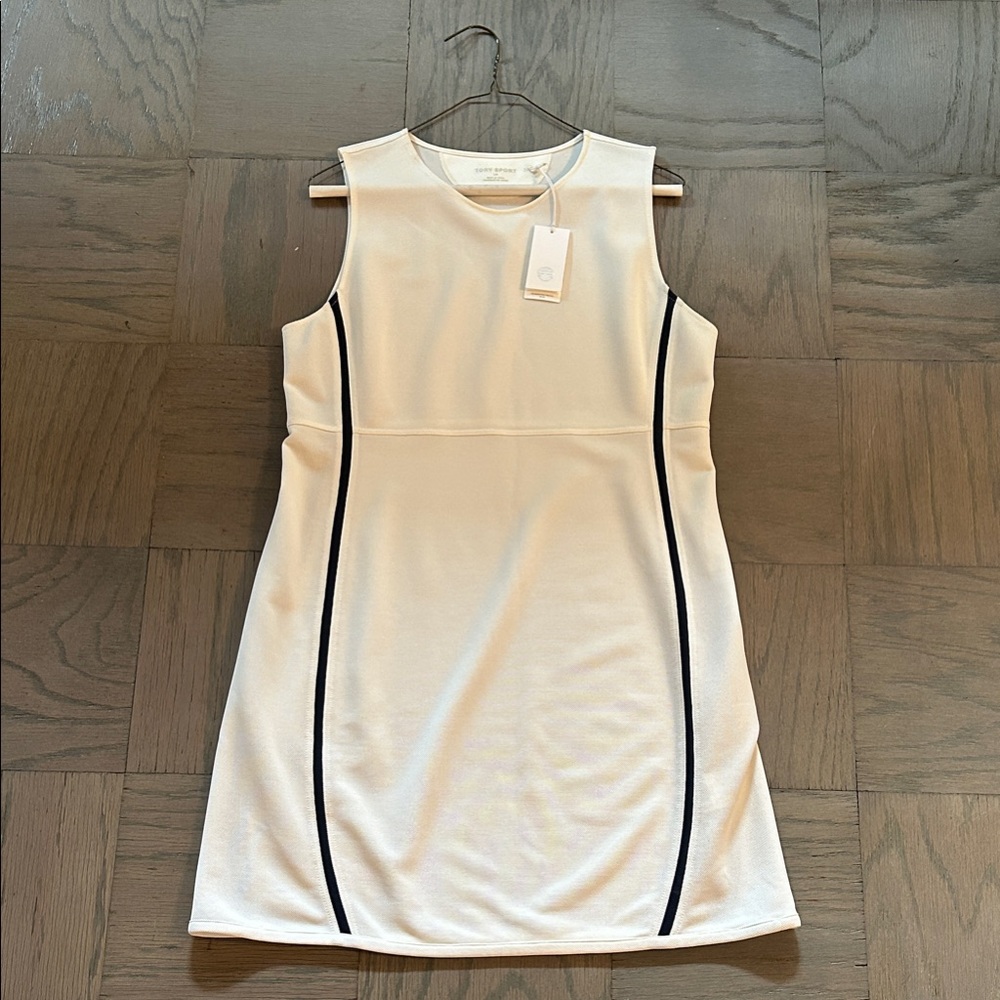 Tory Burch Cream Sleeveless Mini Dress with Black Piping